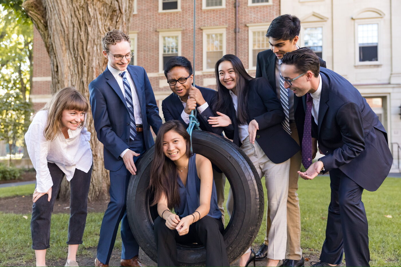 Karis with her Harvard friends in the Yard