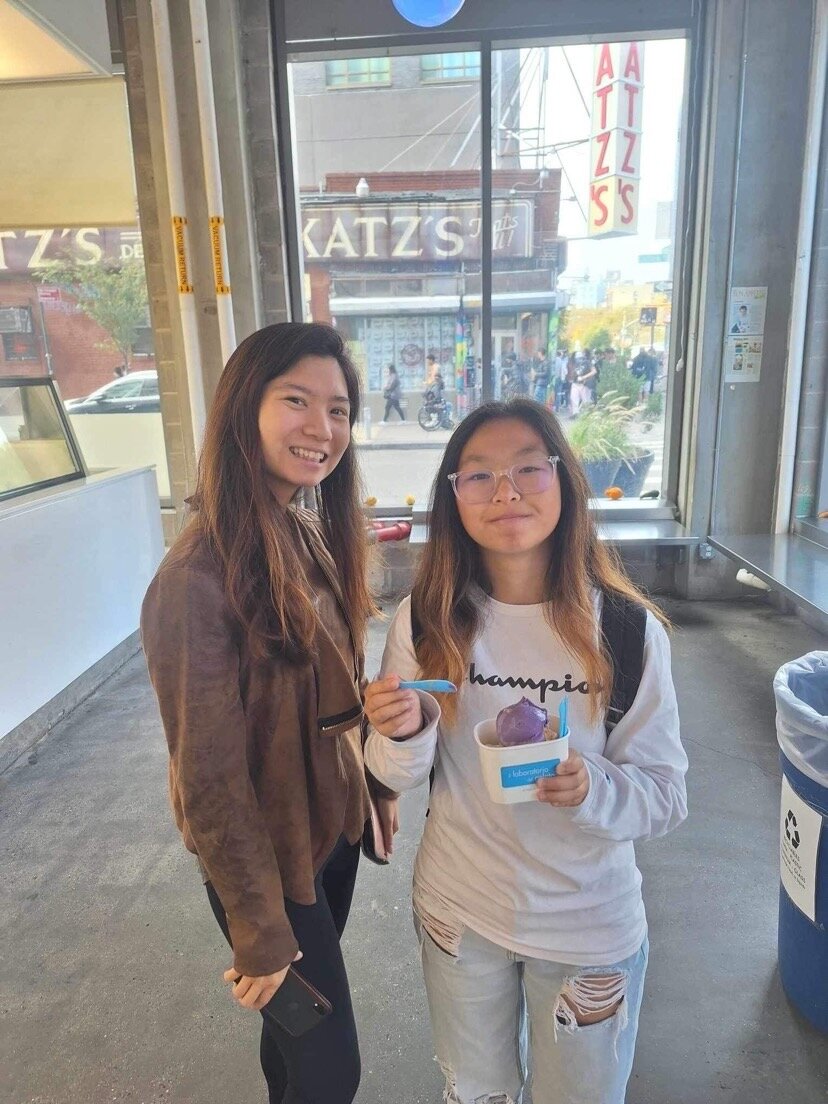 Karis with a friend at Katz's in New York